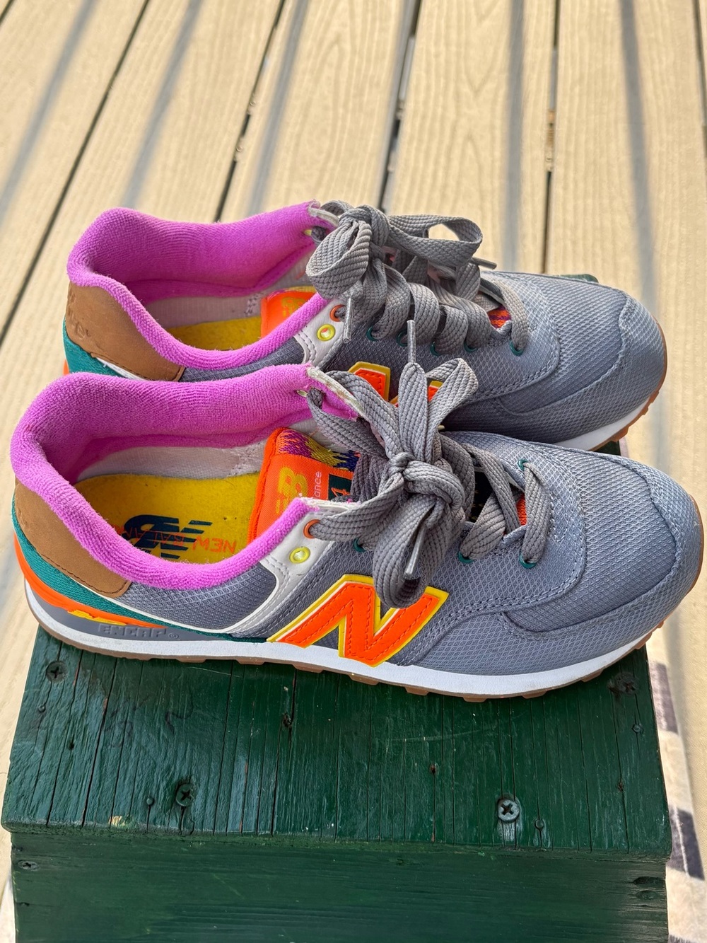 New Balance Gray Sneakers with Neon Orange & Pink Lining